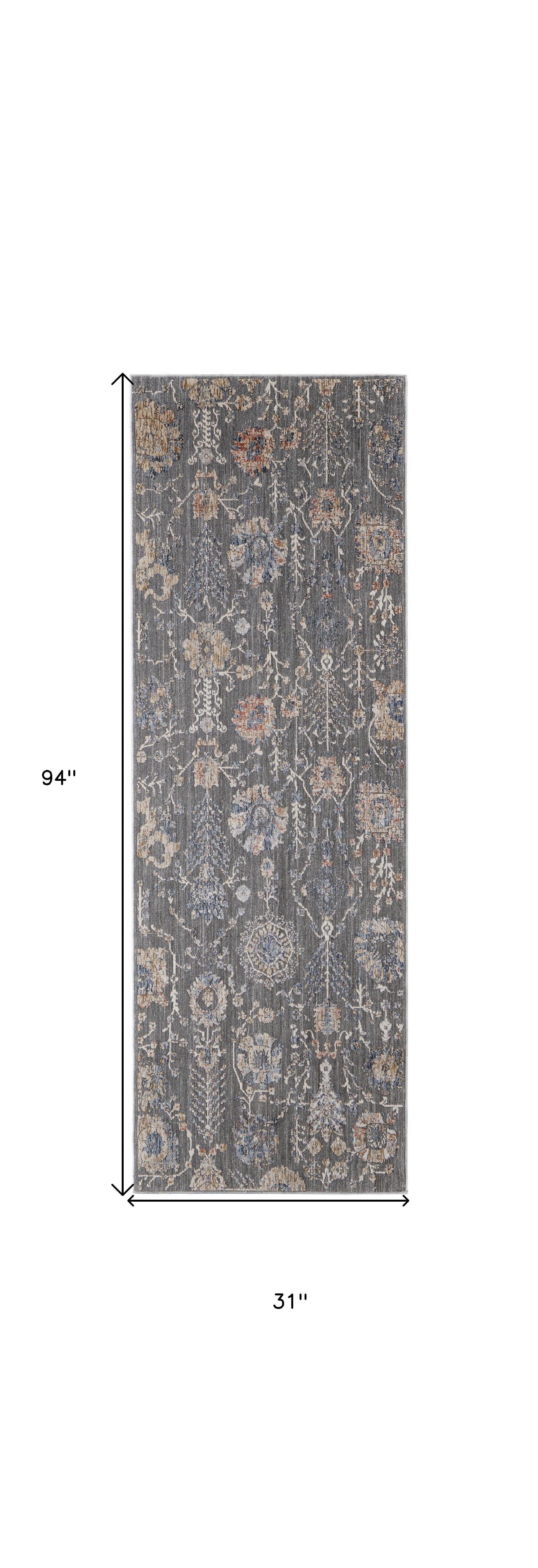 Elegant Gray and Ivory Floral Power Loom Area Runner Rug for Stylish Home Interior Decoration