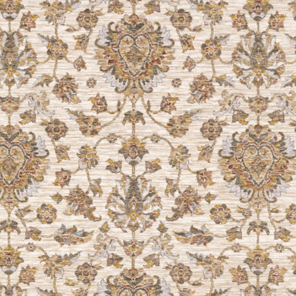 Stain-Resistant, Soft Oriental Runner Rug with Fringe - Timeless Ivory and Blue Design