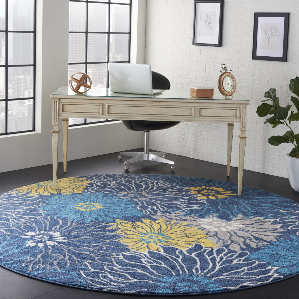 Stunning Blue Floral Power Loom Area Rug for Timeless Home Decor