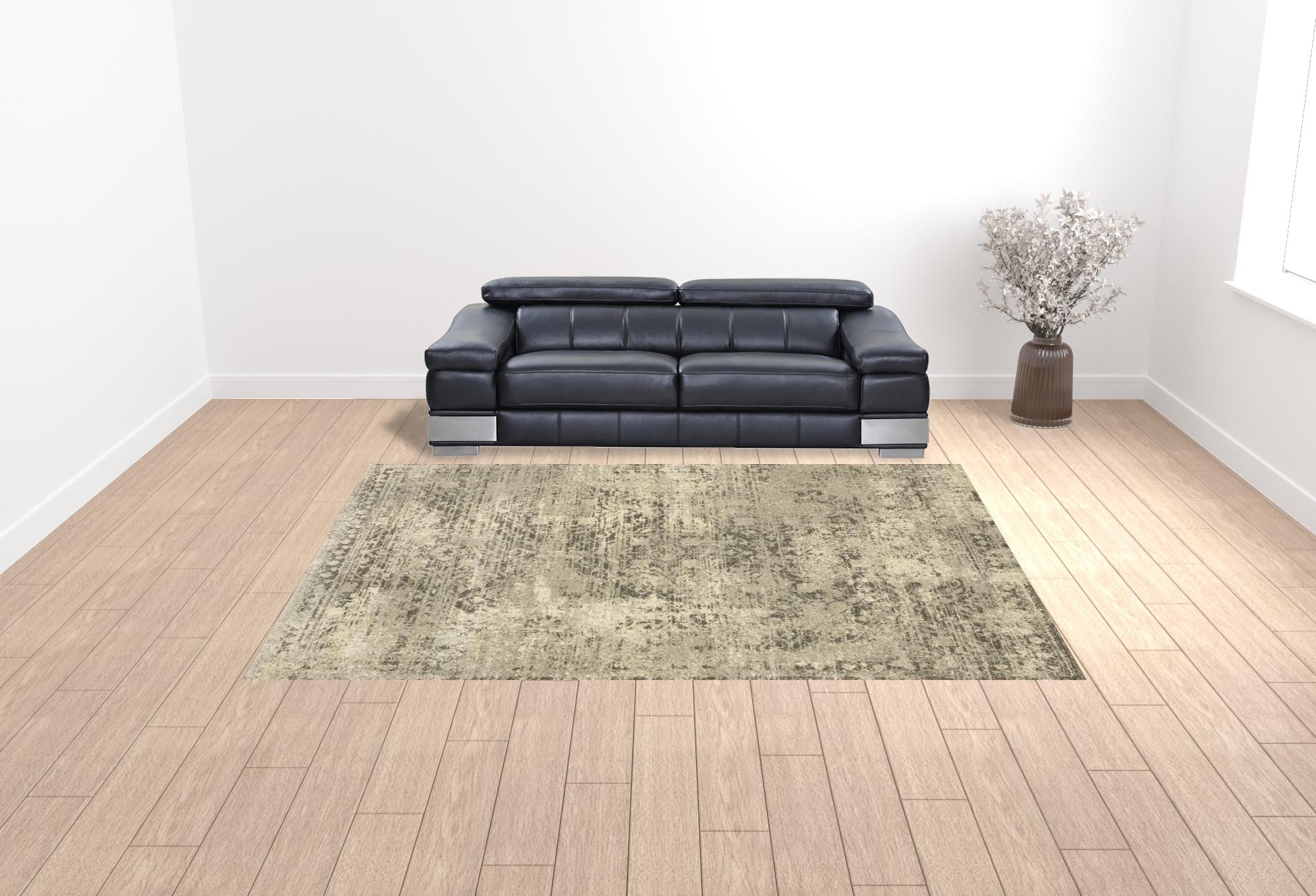Stylish and Stain - Resistant Oriental Runner Rug in Grey, Ivory, and Beige for Elegant Homes