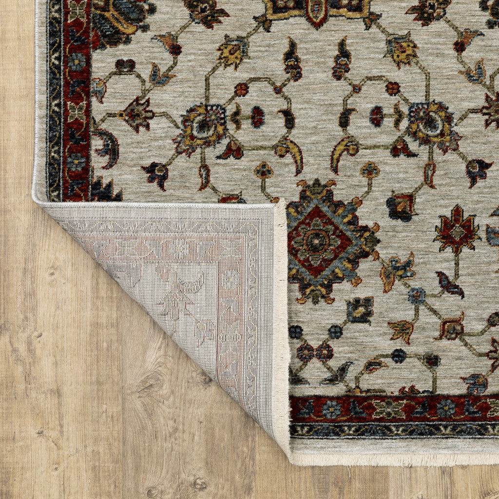 Exquisite Stain-Resistant Oriental-Style Runner Rug with Fringe in Beige, Rust, Blue, Gold and Grey Shades