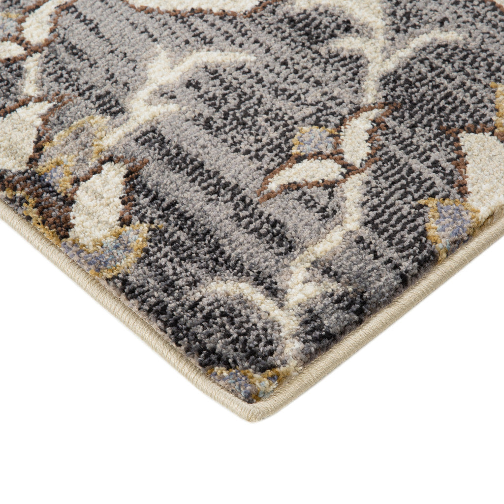 Stain-Resistant Elegant Floral Medallion Area Rug in Ivory, Gray, and Black for Home Decor