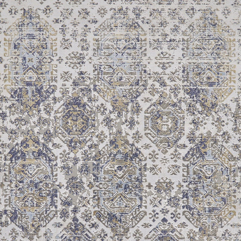 Soft and Stain-Resistant Elegant Blue, Gray, and White Oriental Area Rug for Cozy Spaces