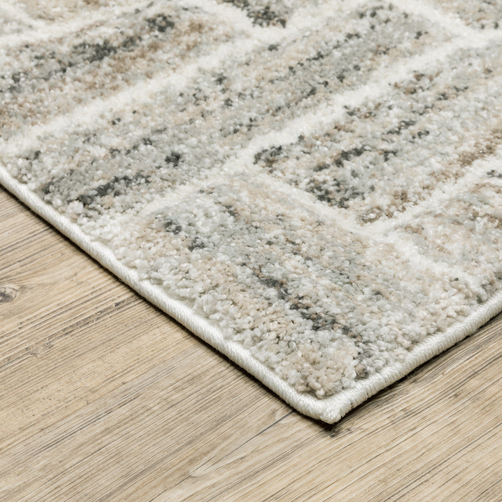 Stain-Resistant Geometric Power Loom Runner Rug in Beige and Ivory for Home Comfort
