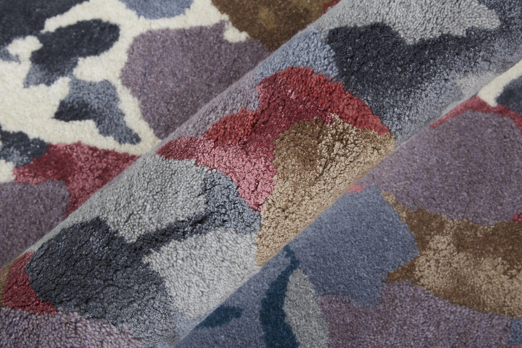 Stylish Blue Gray and Pink Floral Hand-Tufted Wool Area Rug for Comfortable Home Decor