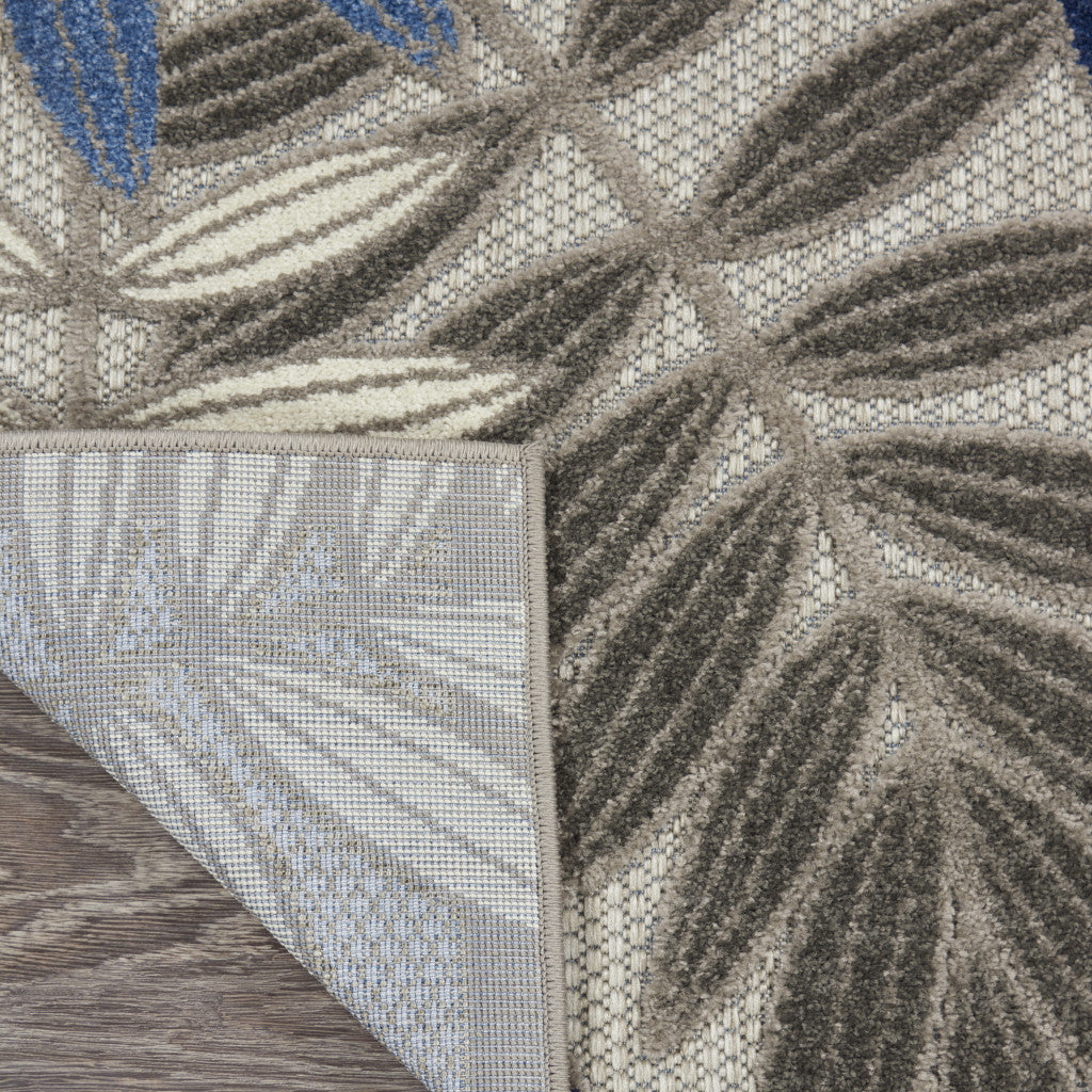 Stylish and Comfortable Elegant Turkish Outdoor and Indoor Area Rug with Grey/Blue Floral Design