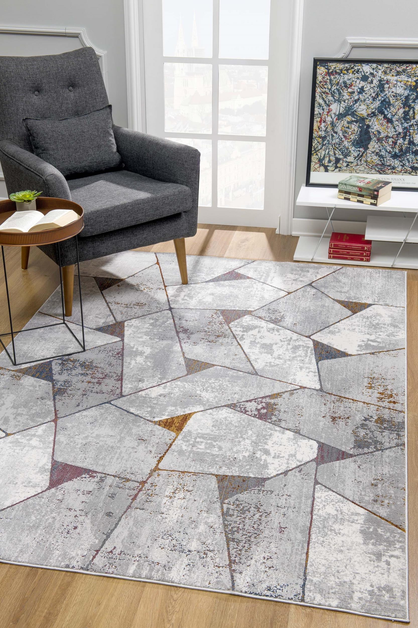 Stylish Grey Geometric Rectangle Area Rug to Warm Up Any Room