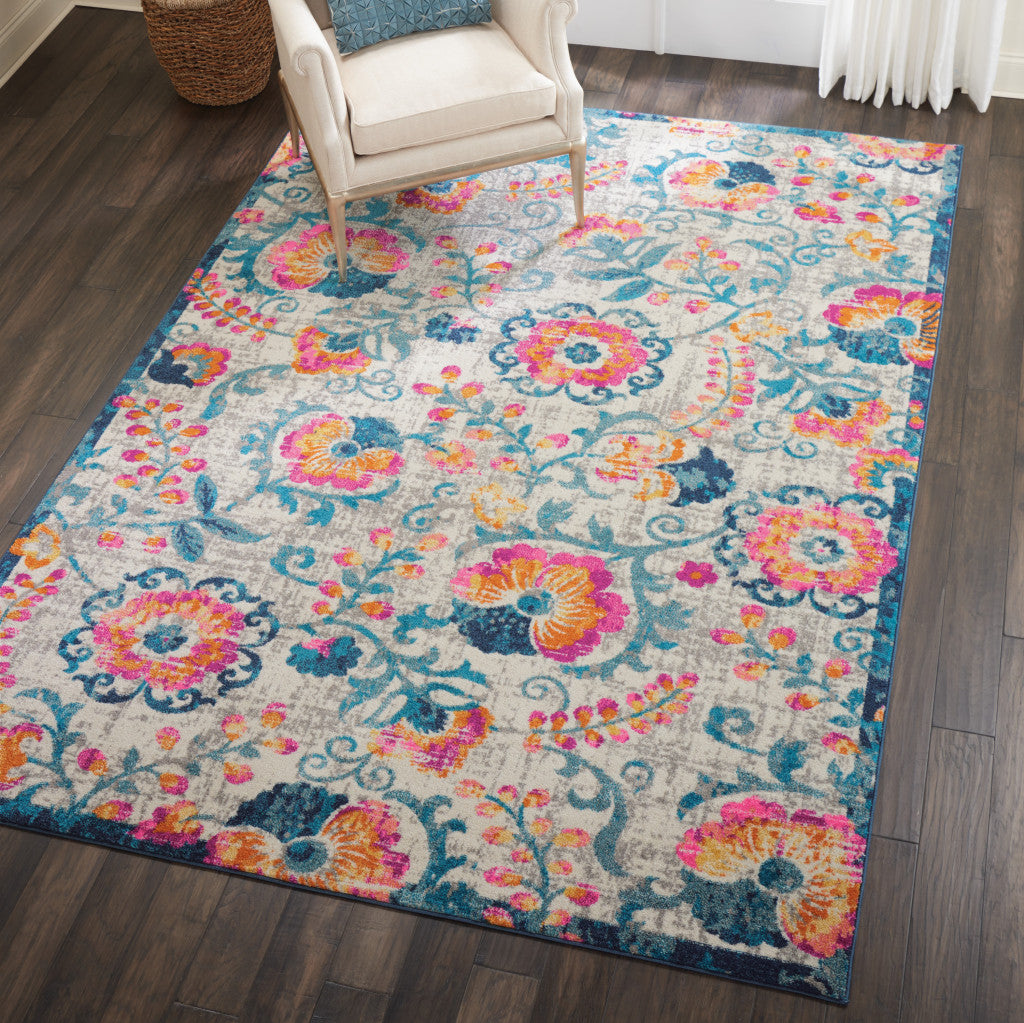 Luxurious Ivory Floral Turkish Dhurrie Area Rug - Enhance Your Living Space with Ease