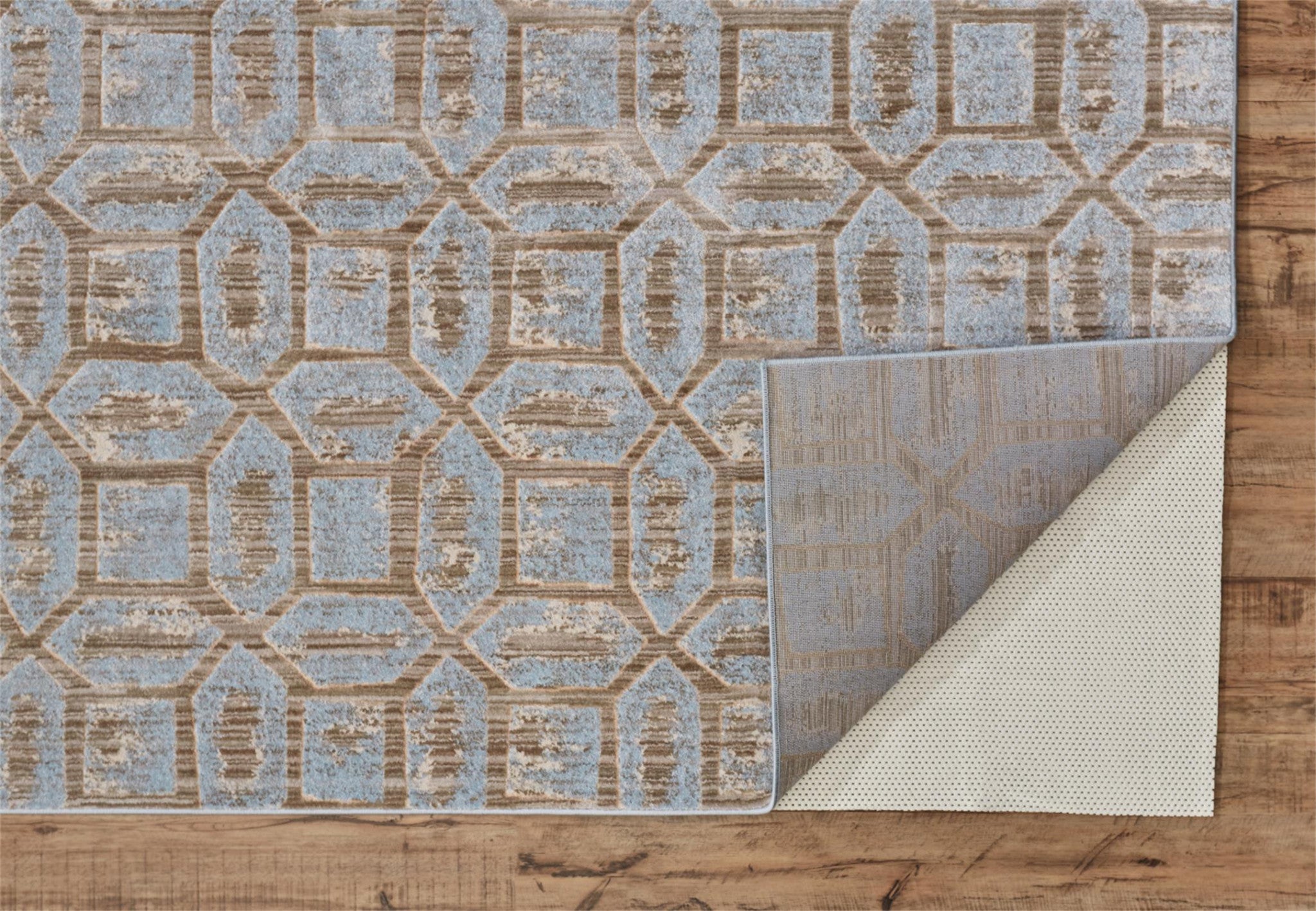 Stain-Resistant, Non-Skid Blue/Ivory Floral Distressed Area Rug for Kids and Pets