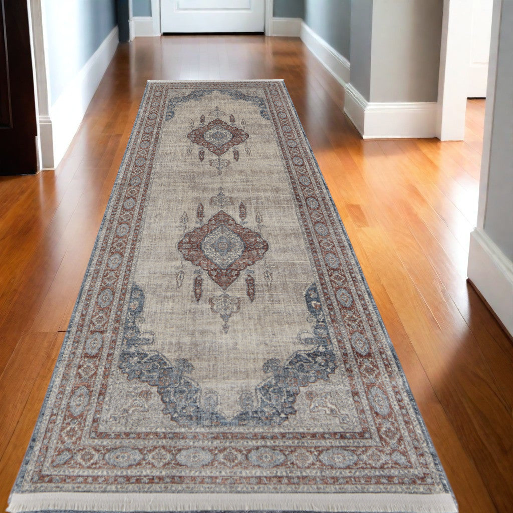 Stain-Resistant Blue and Gray Floral Area Rug for Kids and Pets, Ideal for Home Decor
