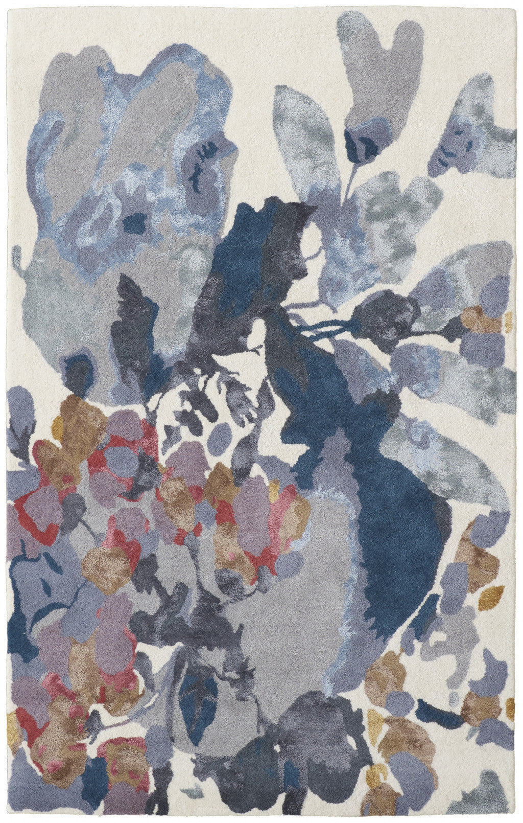 Stylish Blue Gray and Pink Floral Hand-Tufted Wool Area Rug for Comfortable Home Decor