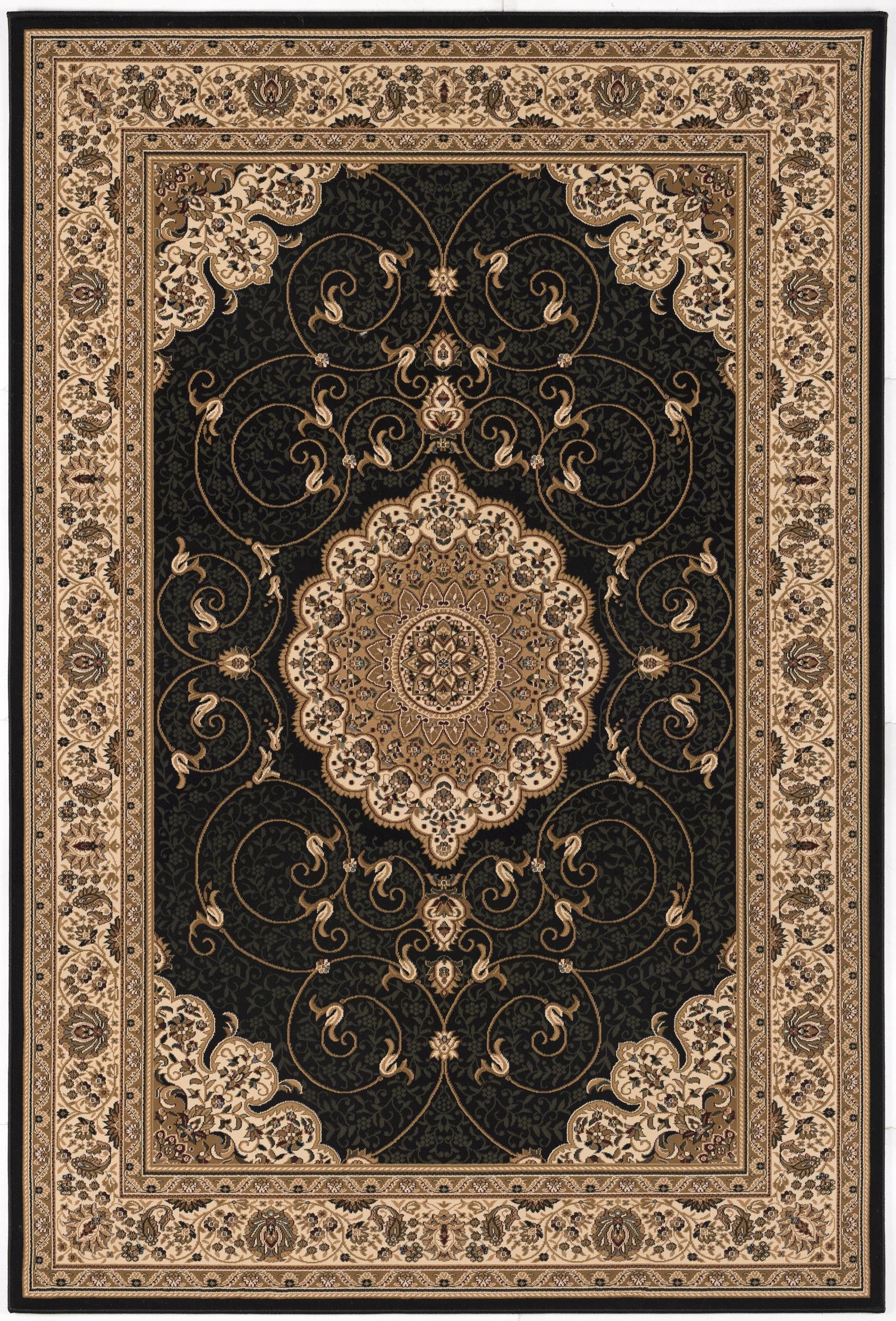 Stylish and Elegant Beige and Black Medallion Design Power Loom Runner Rug - A Perfect Decorative Addition for Any Indoor Space