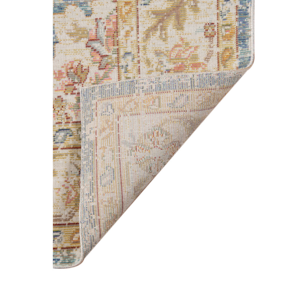 Stylish Blue, Gold, and Orange Floral Power Loom Area Rug for Warm & Inviting Spaces