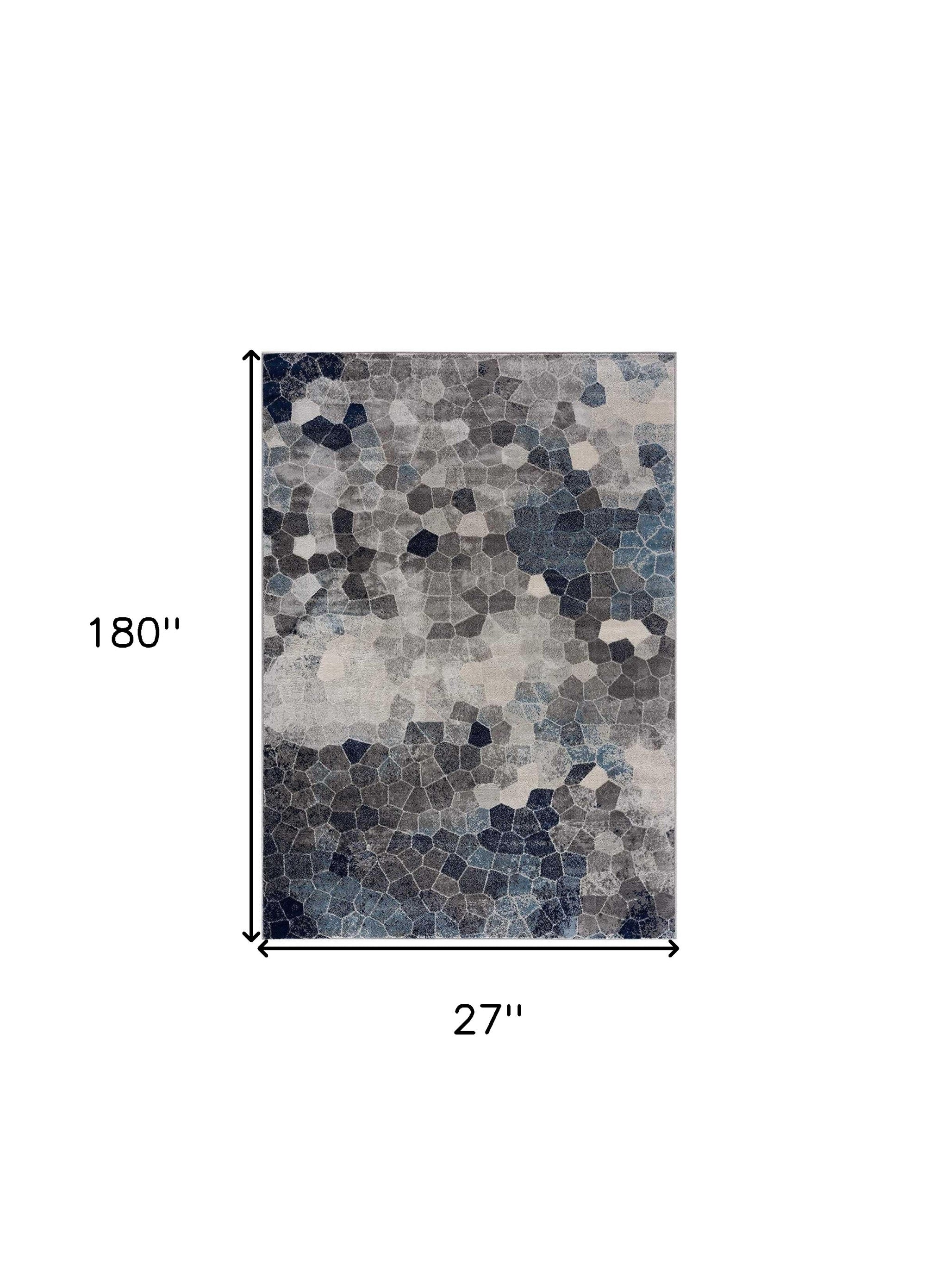 Stylish Navy Blue and Ivory Geometric Cobblestone Runner Rug for Luxurious Home Comfort