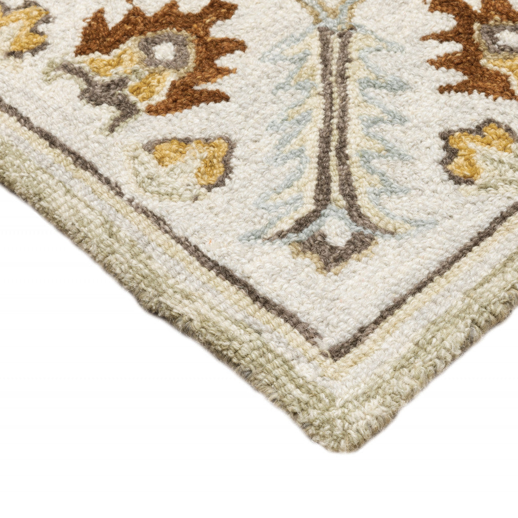 Stain-Resistant Handmade Oriental Area Rug in Ivory, Beige, Gold & Muted Grey