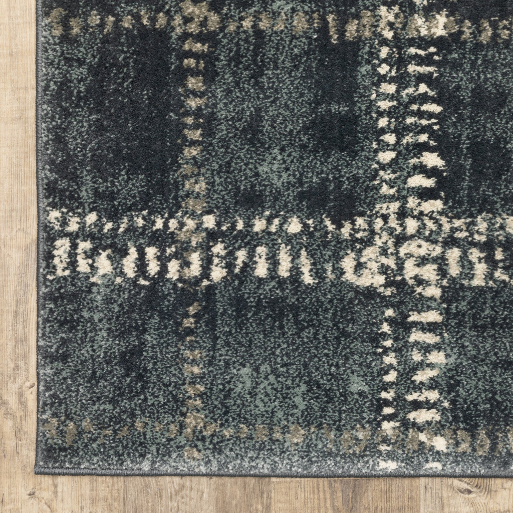 Stylish Blue and Ivory Geometric Stain-Resistant Runner Rug for Any Space