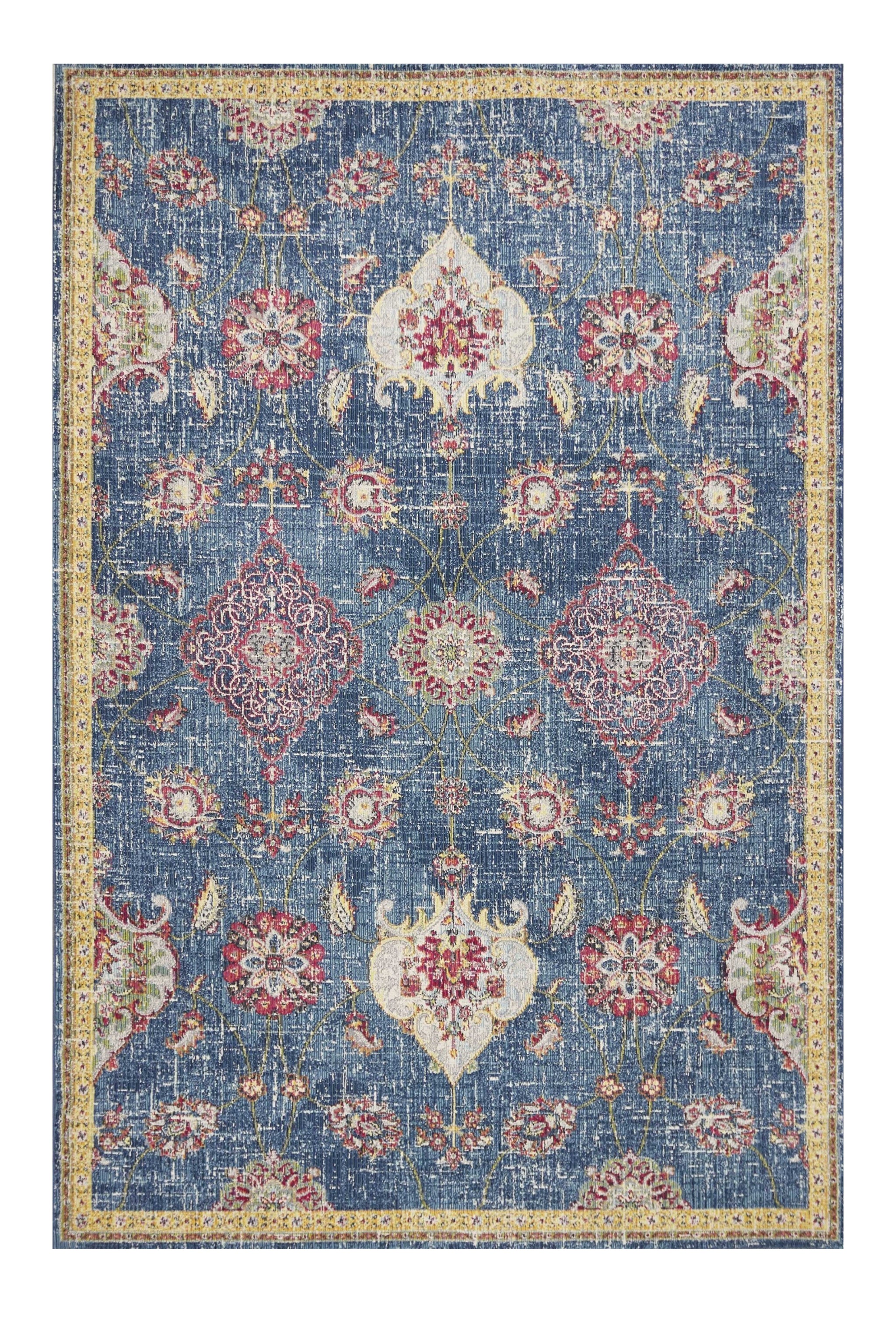 Stylish Floral Area Rug with a Striking Red, Yellow, and Blue Design for Elegant and Comfortable Living Spaces