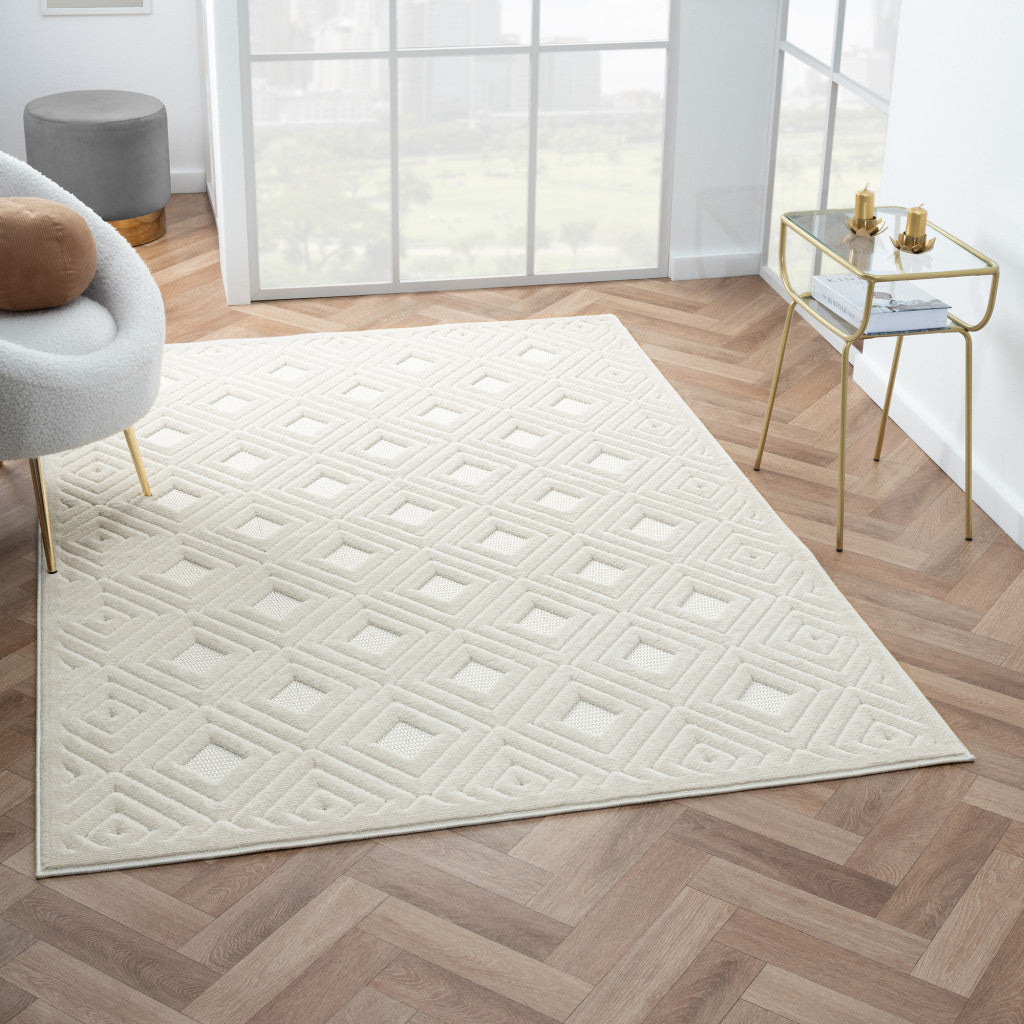 Beige 8x10 Geometric Area Rug - Stain-Resistant for Homes with Kids & Pets