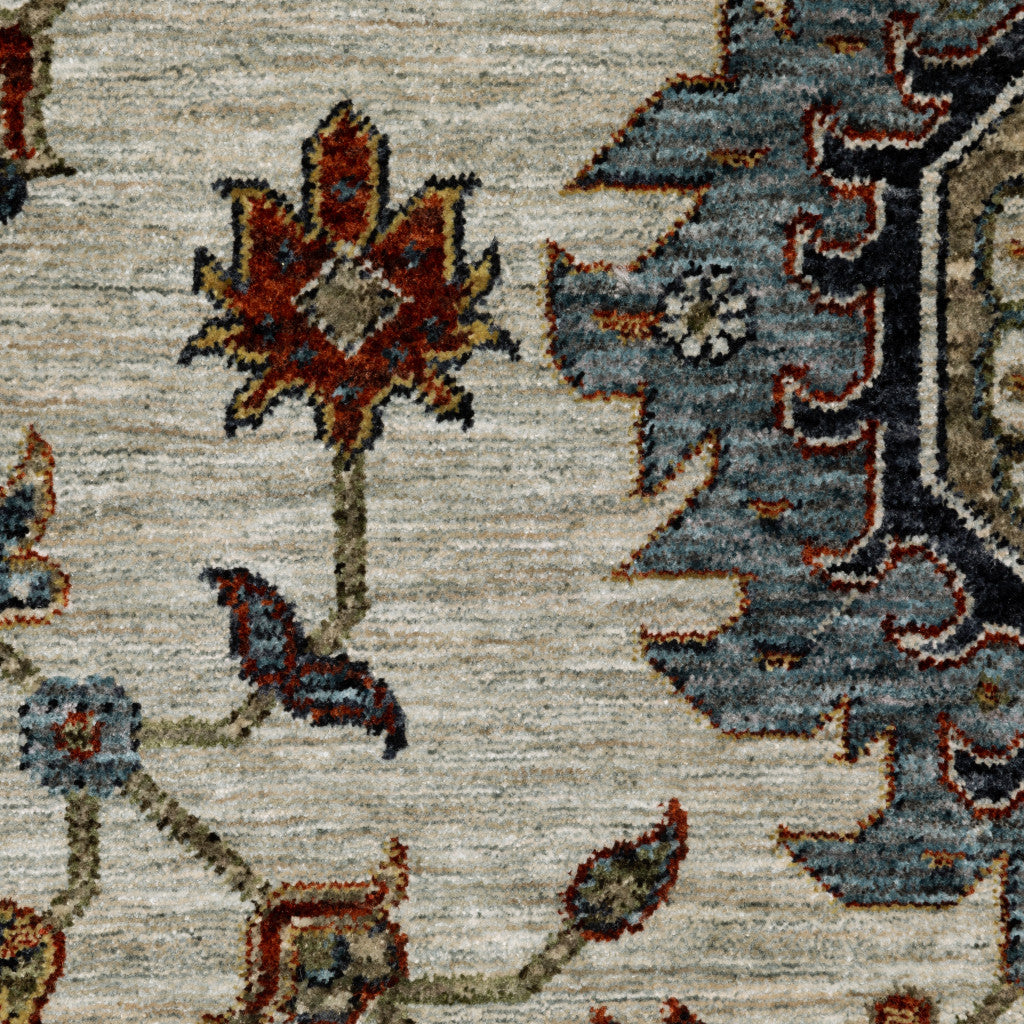 Exquisite Stain-Resistant Oriental-Style Runner Rug with Fringe in Beige, Rust, Blue, Gold and Grey Shades