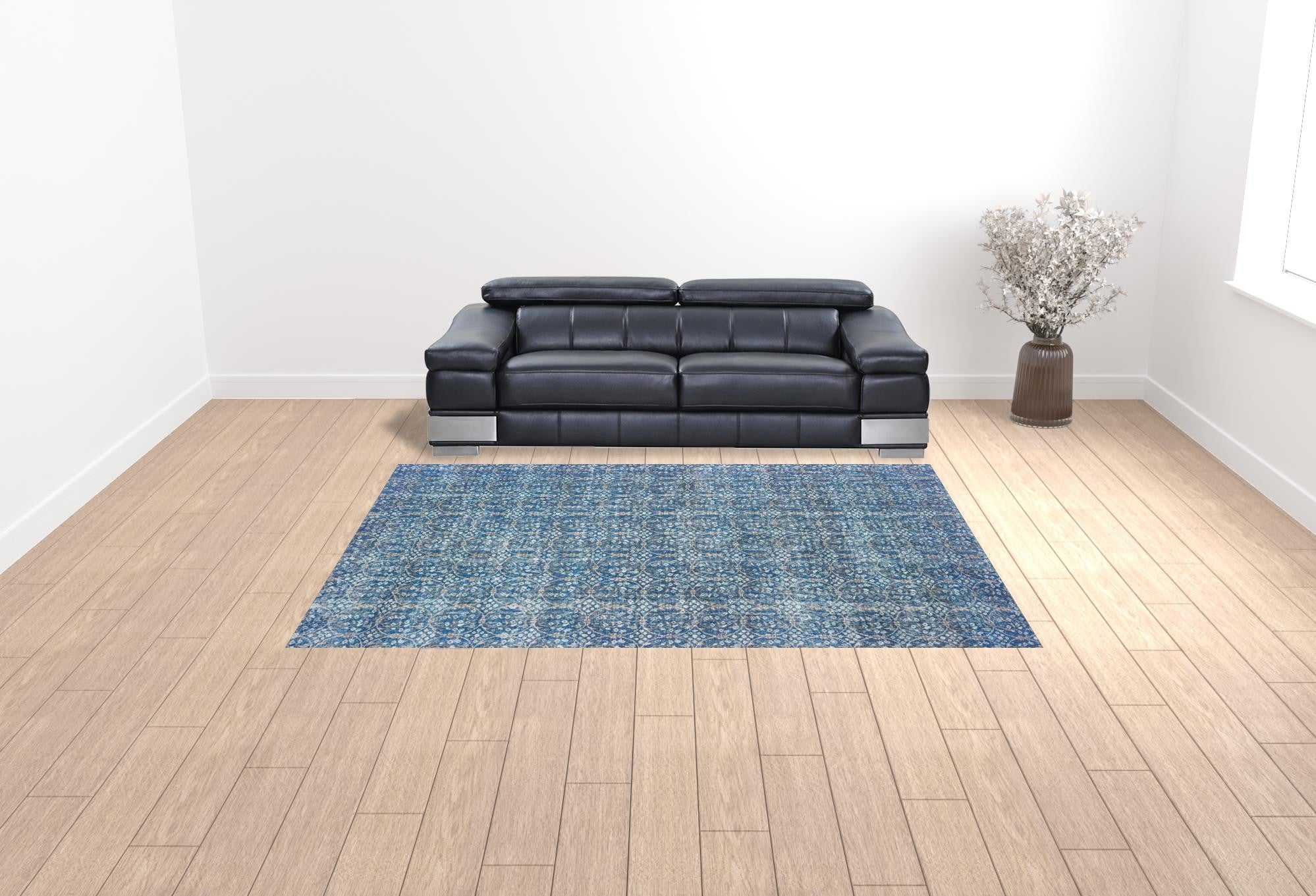 Stain-Resistant and Durable Blue & Brown Floral Power Loom Area Rug for Exquisite Home Decor