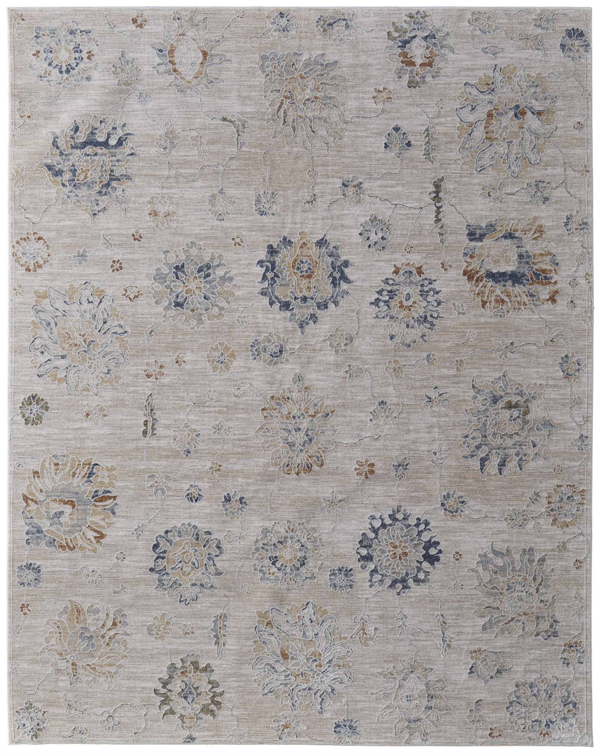 Stain-Resistant Floral Power Loom Area Rug with Timeless Fringe Design for Inviting Living Spaces