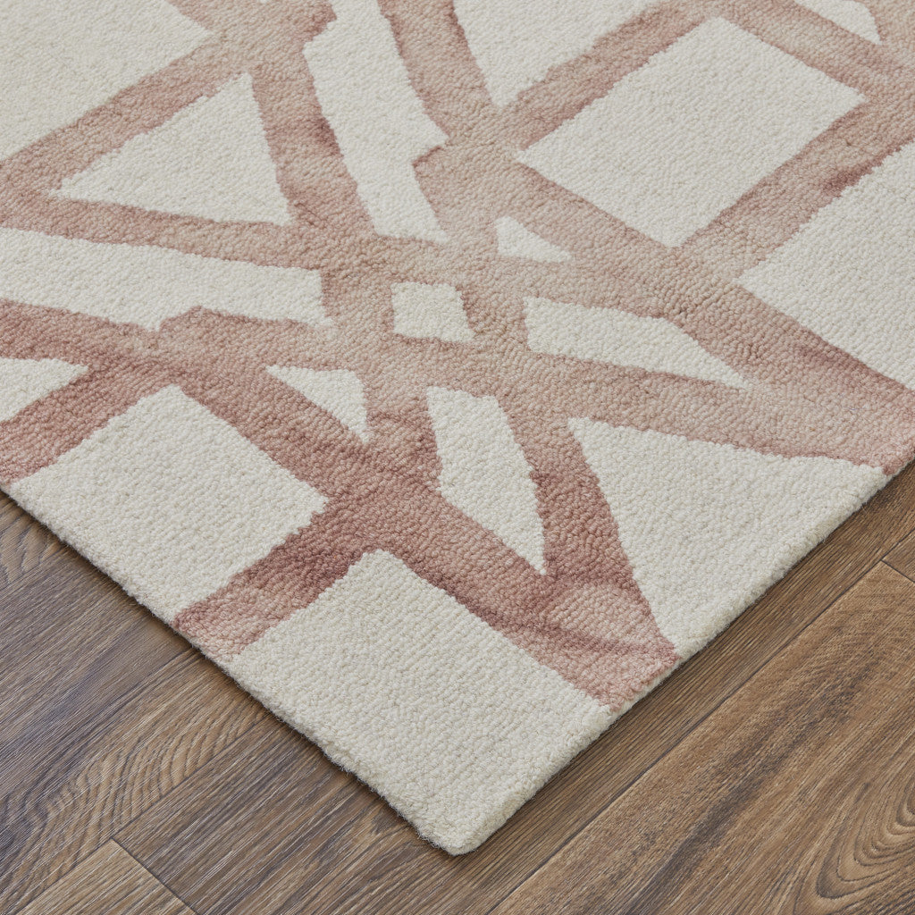 Stylish Soft Pink and Tan Wool Geometric Hand - Tufted Area Rug for Home Decor, Stain - Resistant and Comfortable