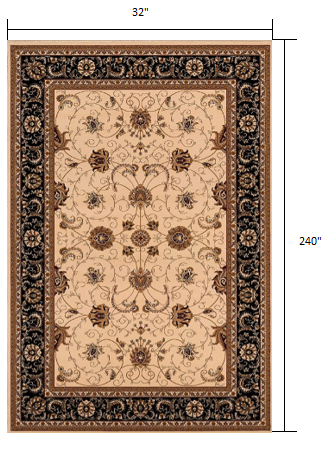 Stylish Black and Ivory Oriental Power Loom Runner Rug for Every Space