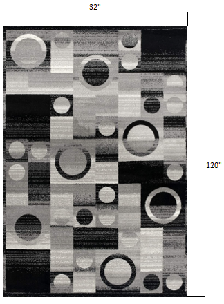 Stain-Resistant Geometric Power Loom Distressed Runner Rug in Black, Gray, and White - 10-Foot Long Stylish Floor Covering