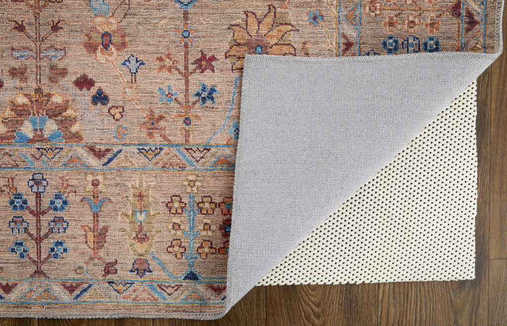 Exquisite Floral Power Loom Area Rug - Stunning Tan, Pink & Blue Design for Adding Warmth and Elegance to Your Living Space