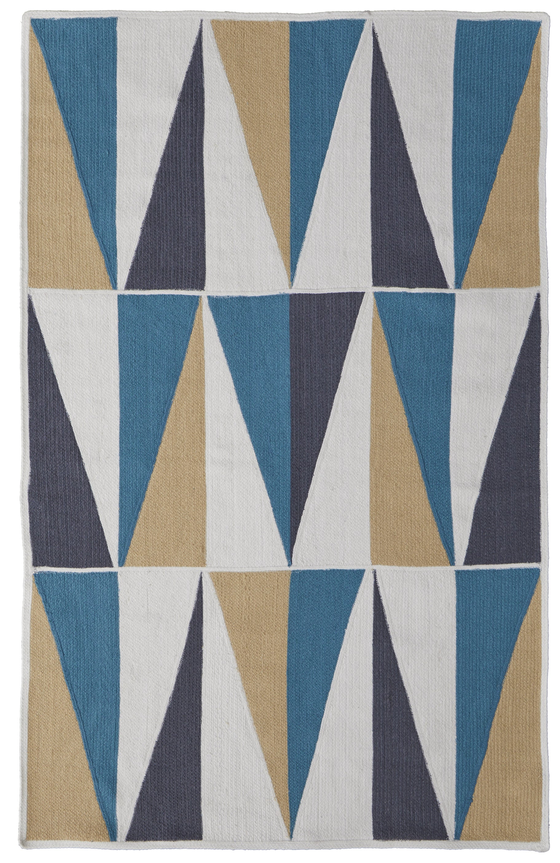 Elegant Blue, Ivory and Gold Geometric Power Loom Area Rug for Living Space