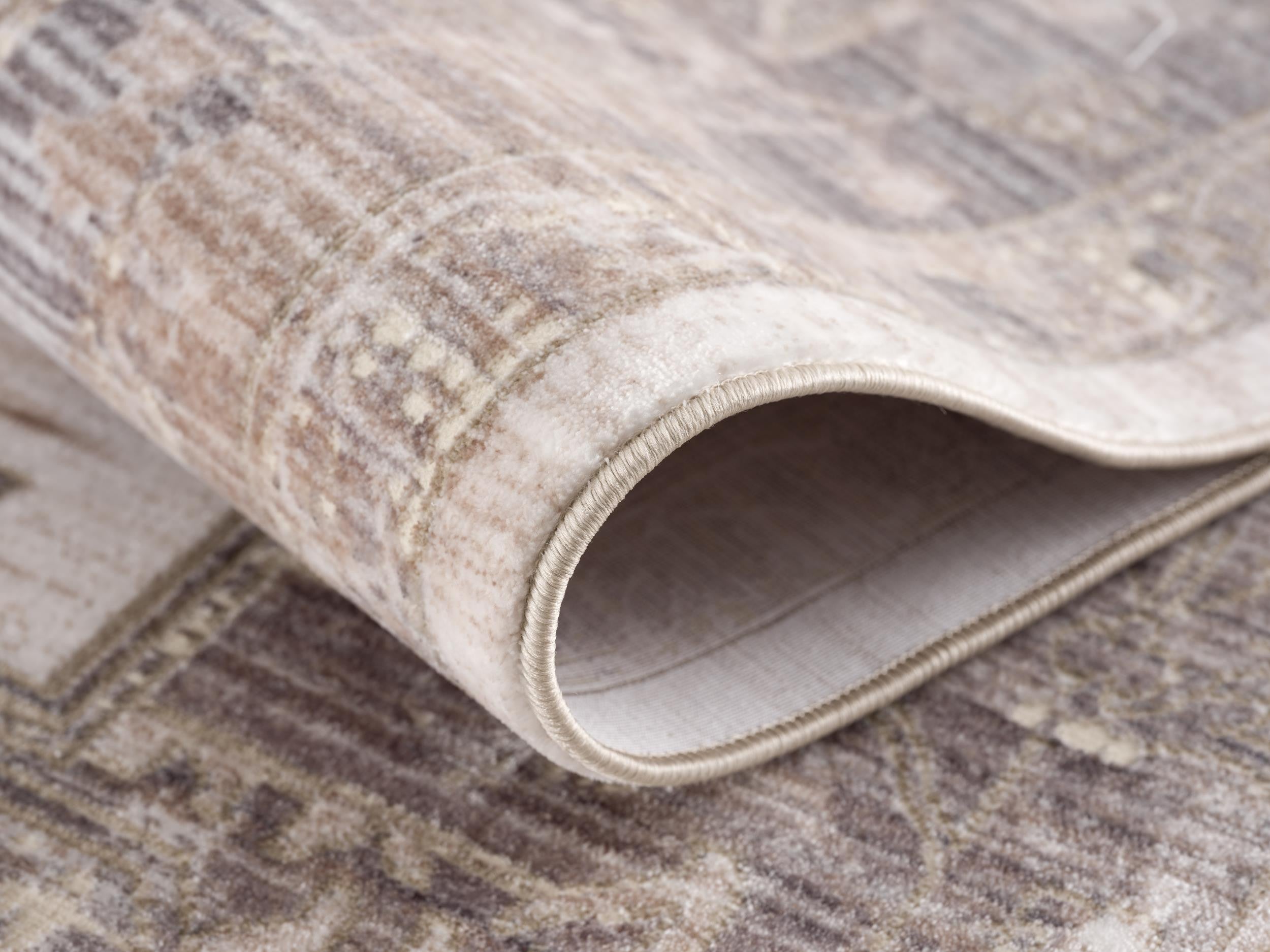 Stylish Power Loom Beige and Ivory Medallion Runner Rug for Home Decor