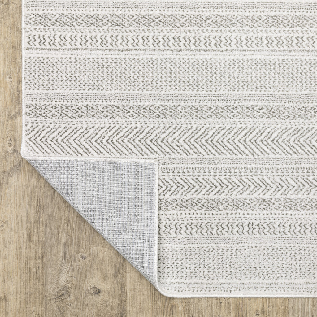 Stain-Resistant Geometric Power Loom Area Runner Rug with White and Grey Design for Enhanced Home Comfort
