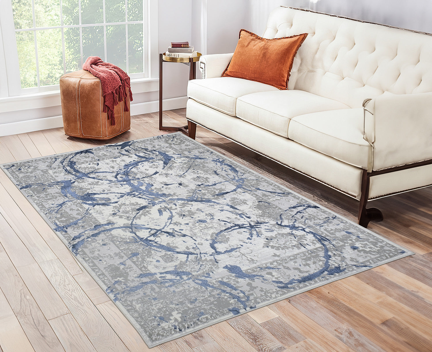 Stylish Ivory, Blue & Gray Abstract Area Rug for a Sophisticated Space