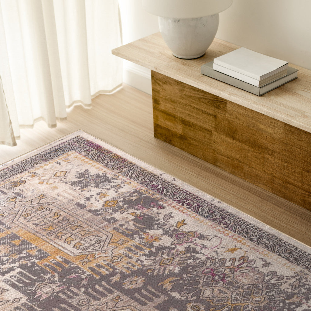Stylish Gray and Ivory Oriental Power Loom Runner Rug for Charming Home Decor