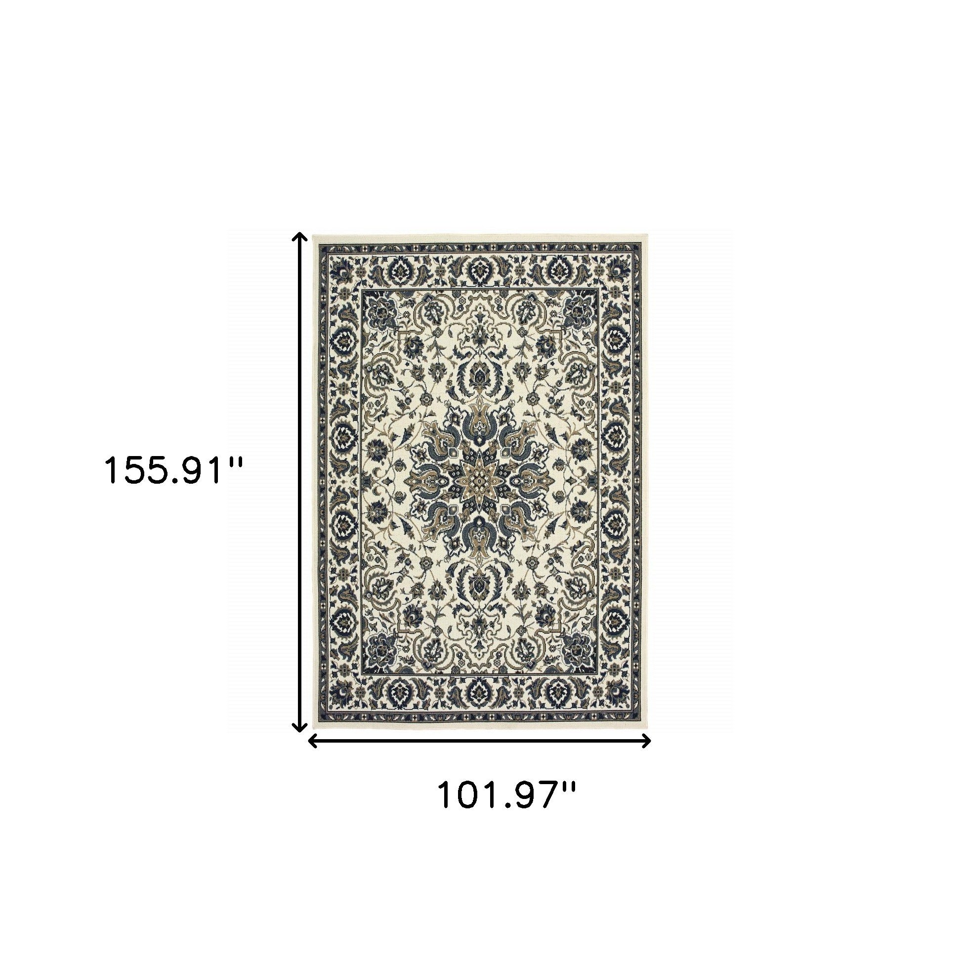 Exquisite Stain - Resistant Ivory and Blue Oriental Design Outdoor and Indoor Area Rug, Ideal for Family Homes with Kids and Pets