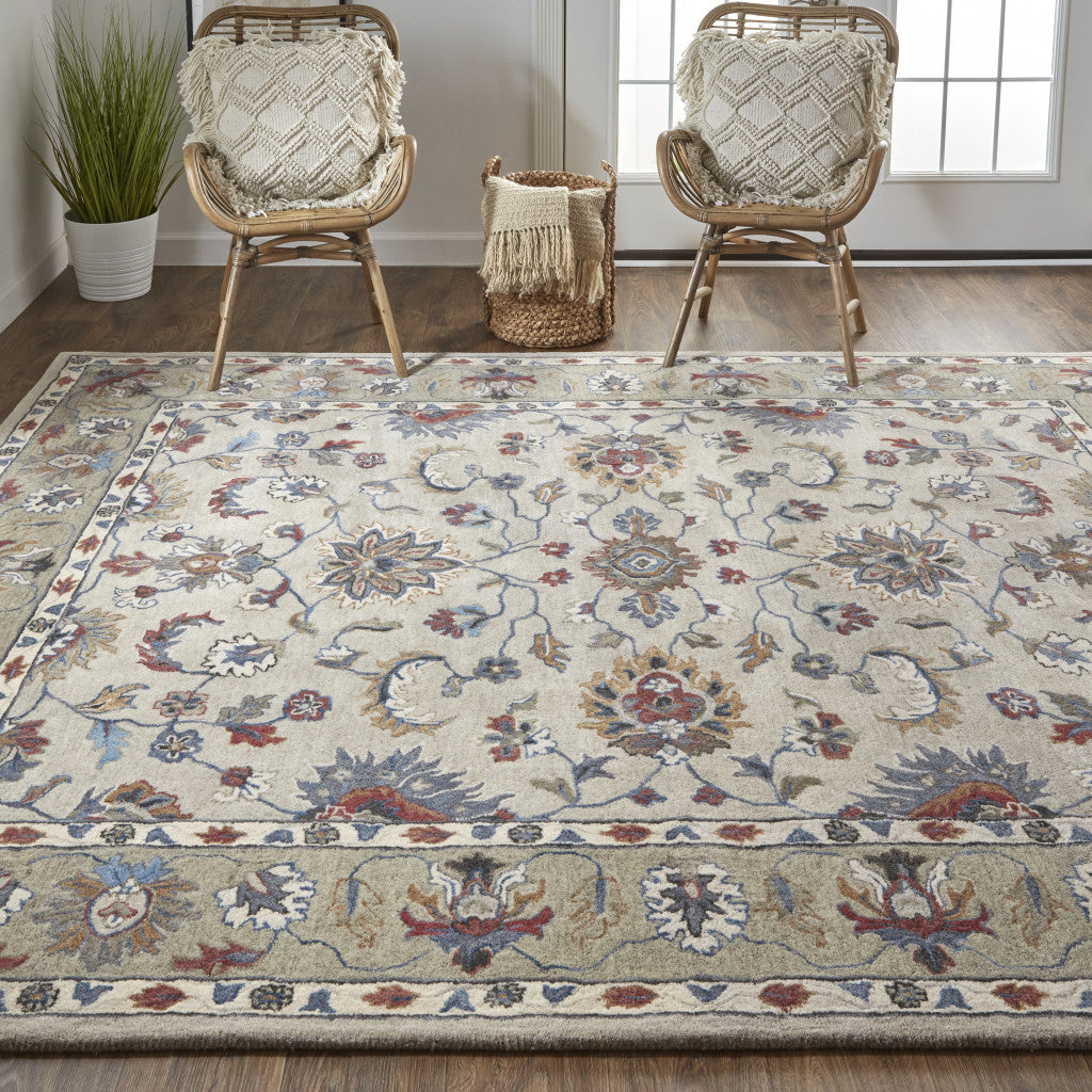 Ivory and Blue Stain-Resistant Hand-Tufted Floral Area Rug - Stylish & Inviting