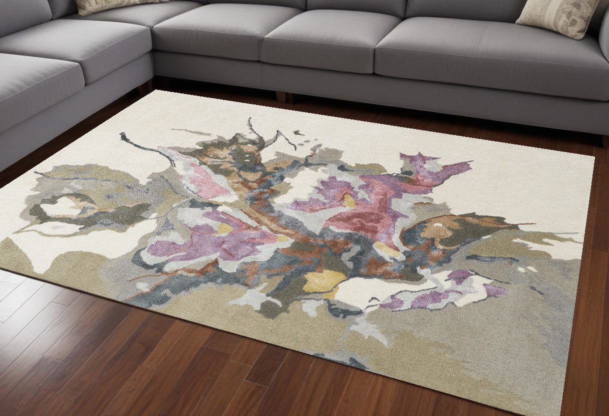 Exquisite Floral Hand-Tufted Wool Area Rug with Enchanting Pink and Green Design for Elegant Home Decor