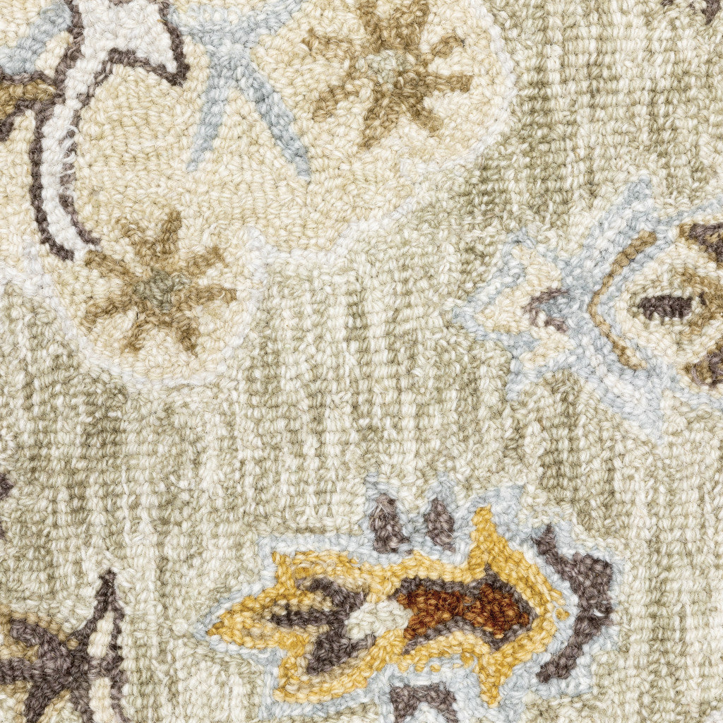 Stain-Resistant Handmade Oriental Area Rug in Ivory, Beige, Gold & Muted Grey