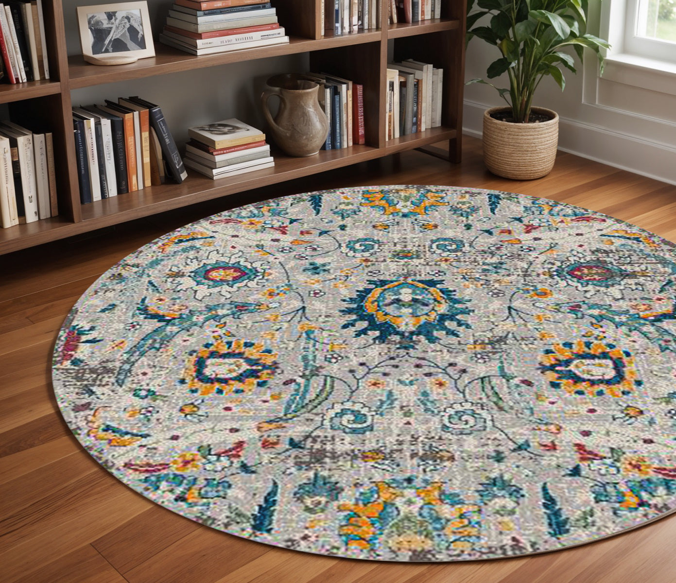 Stylish Orange and Ivory Floral Power Loom Round Area Runner Rug for Enhanced Comfort and Long - lasting Durability
