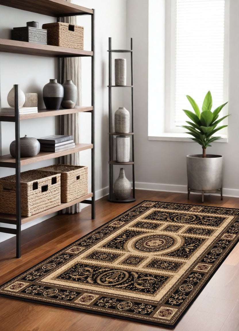 Stylish and Elegant Beige and Black Oriental Design Area Rug for Home Decoration to Enhance Your Living Space with Warmth and Sophistication