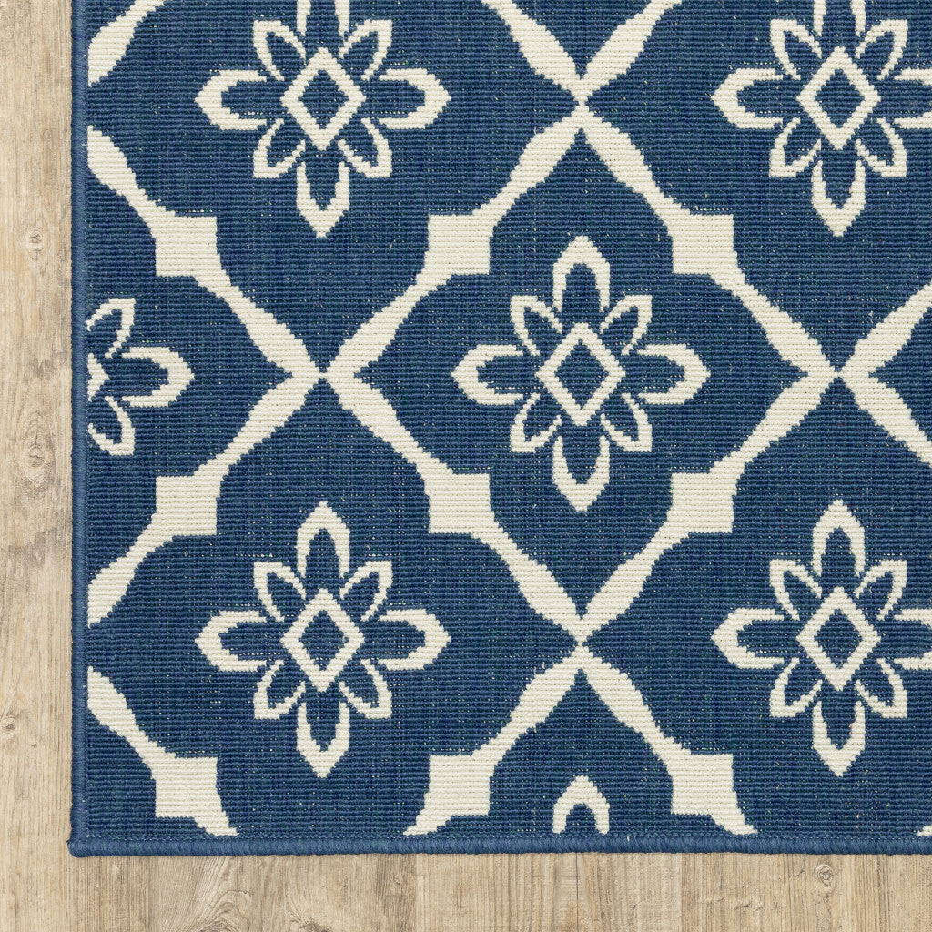 Stain-Resistant Blue and Ivory Floral Outdoor Area Rug for Indoors and Outdoors