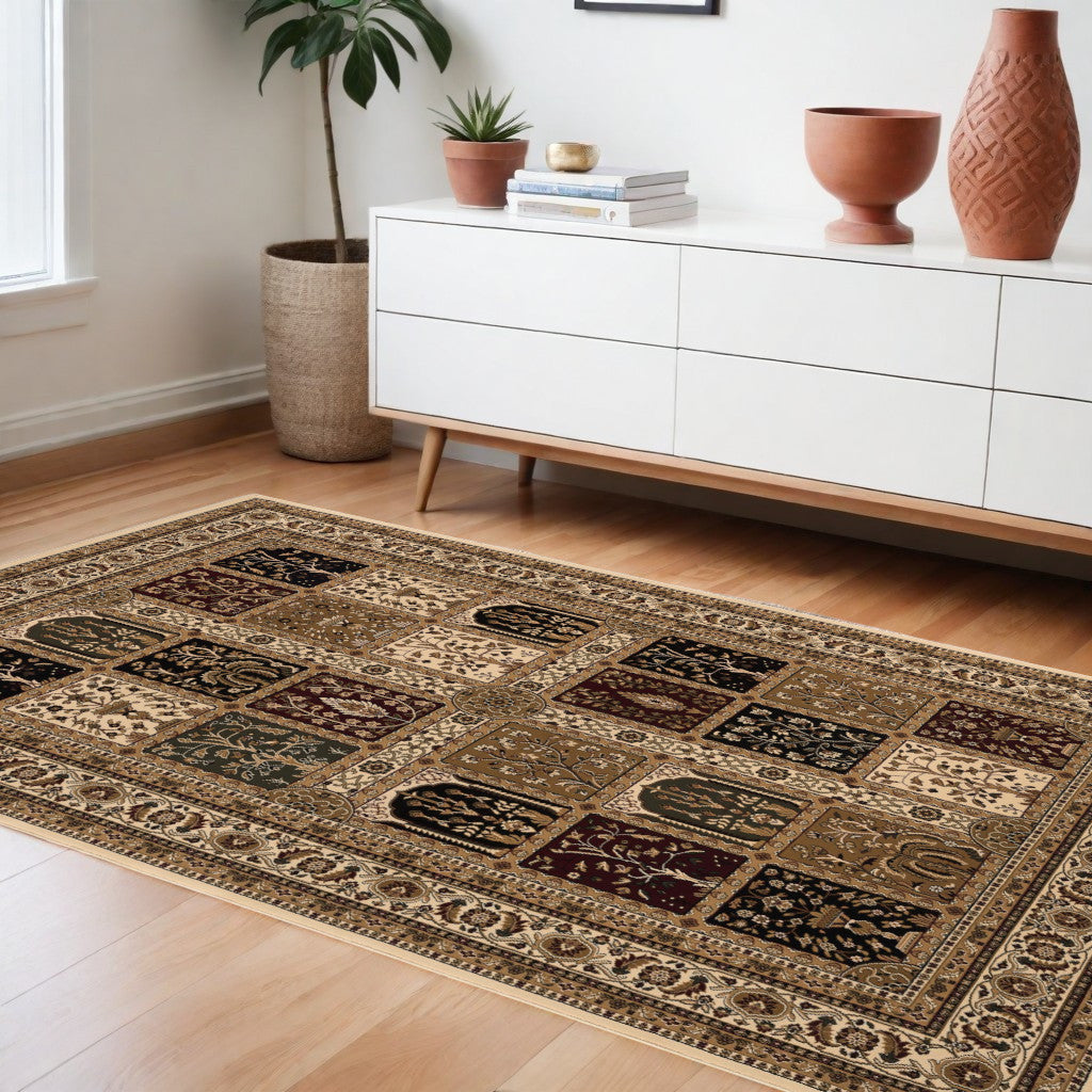 Exquisite Beige and Black Oriental Style Power Loom Runner Area Rug - Enhance Your Living Space with Elegance and Comfort