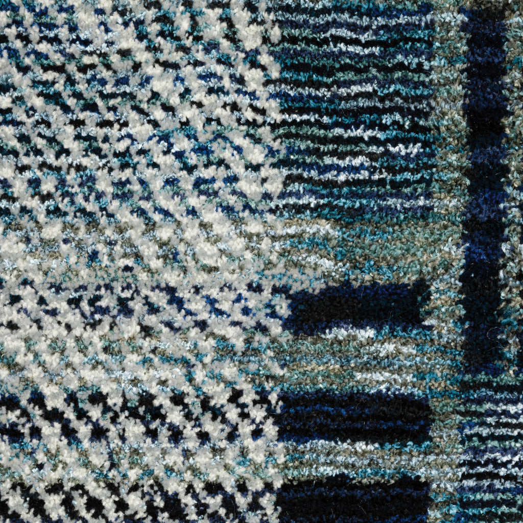 Stain-Resistant Blue Geometric Power Loom Area Rug - Ideal for Family Homes