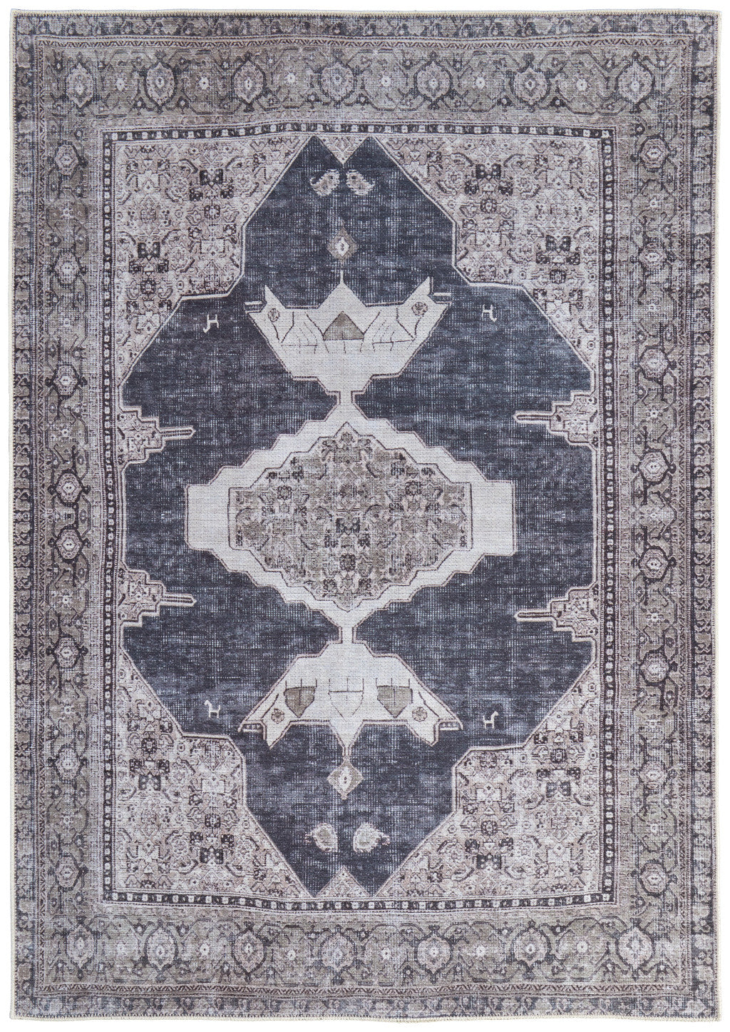 Stylish Washable Oriental Area Rug - Gray Taupe & Ivory for Elegant Space Decor
