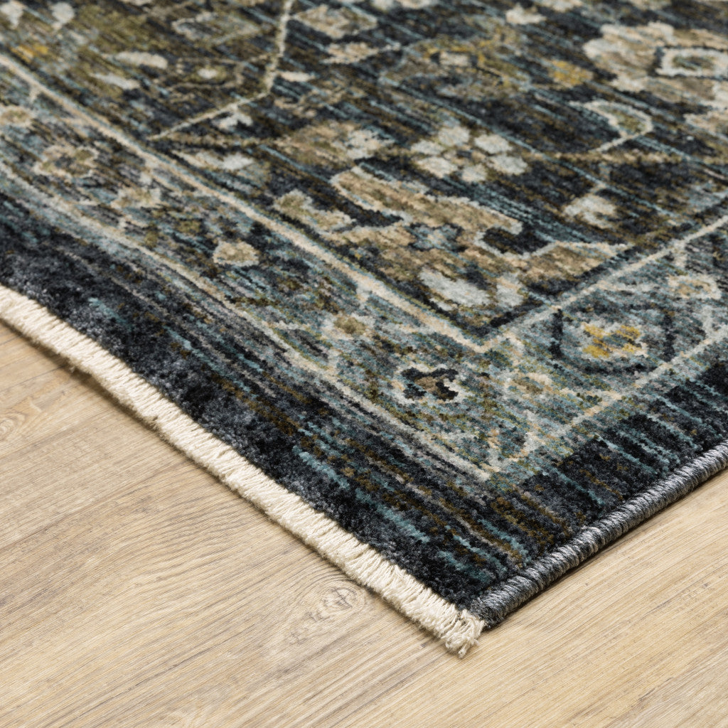 Stain-Resistant Elegant Oriental Power Loom Runner Rug in Blue and Ivory for Homes