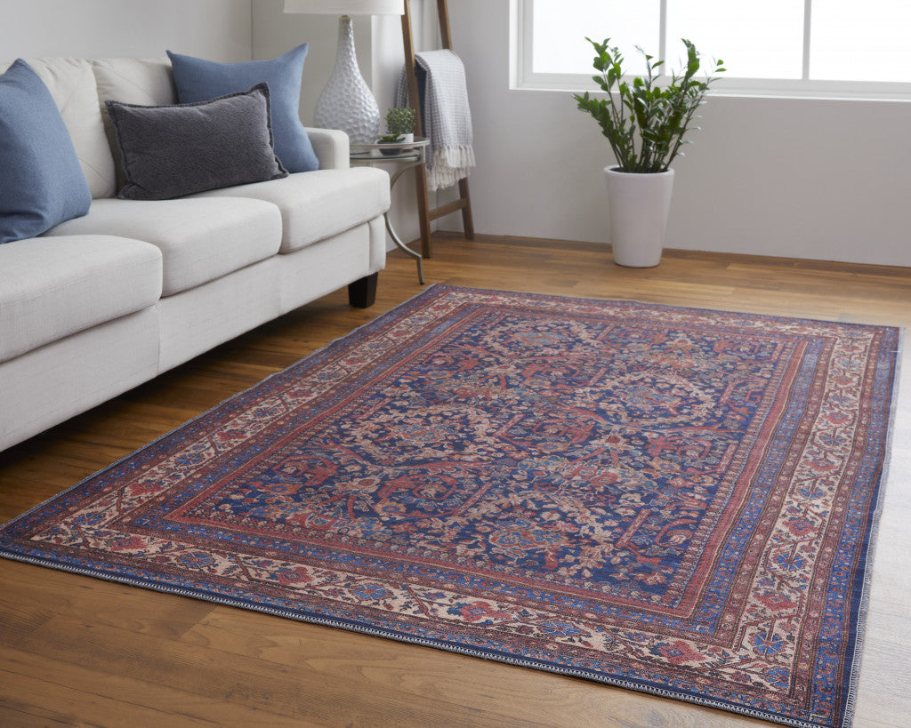Exquisite Floral Area Rug with Breathtaking Red, Blue, and Tan Design for Stylish Living Space Enhancement