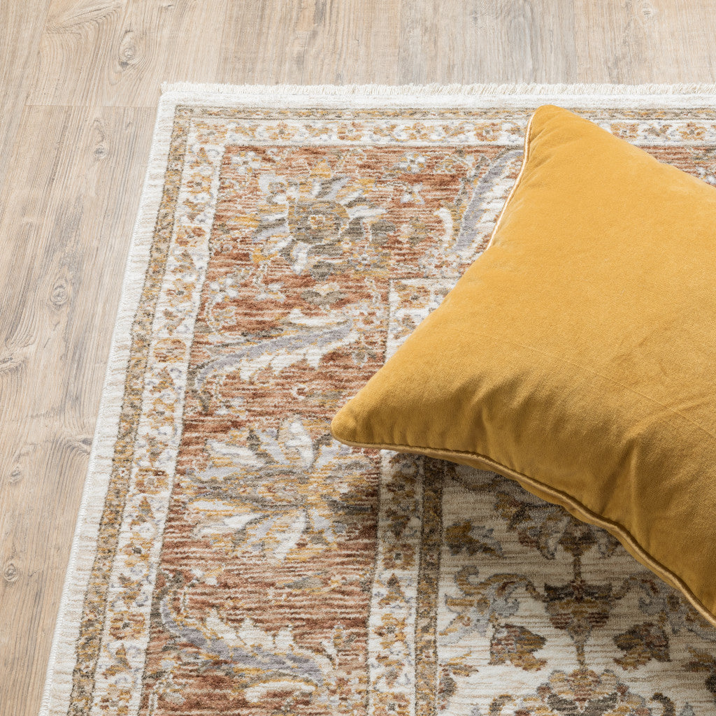 Stain-Resistant, Soft Oriental Runner Rug with Fringe - Timeless Ivory and Blue Design