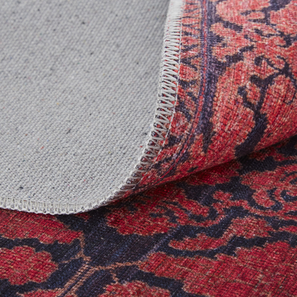 Elegant Red and Black Floral Power Loom Area Rug for Home Decor