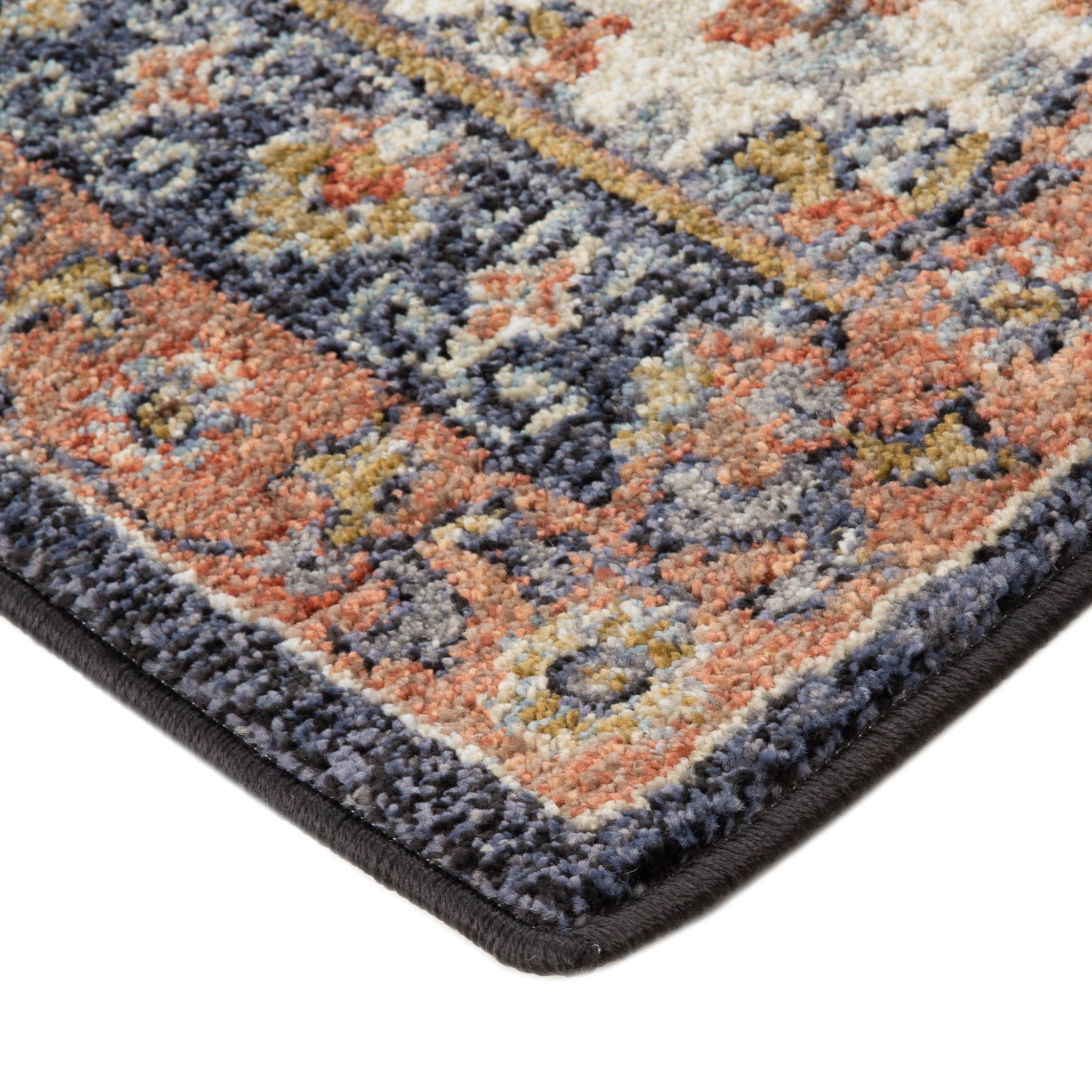 Stain-Resistant Elegant Floral Power Loom Area Rug in Ivory, Navy, Blue & Brown Design Ideal for Homes with Kids and Pets