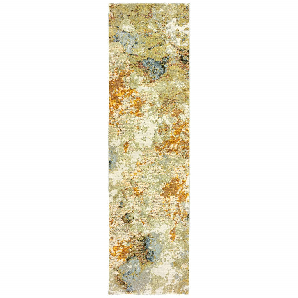 Exquisite Gold and Ivory Rectangular Power Loom Area Rug for Home Decor - Comfortable, Durable, and Contemporary in Design